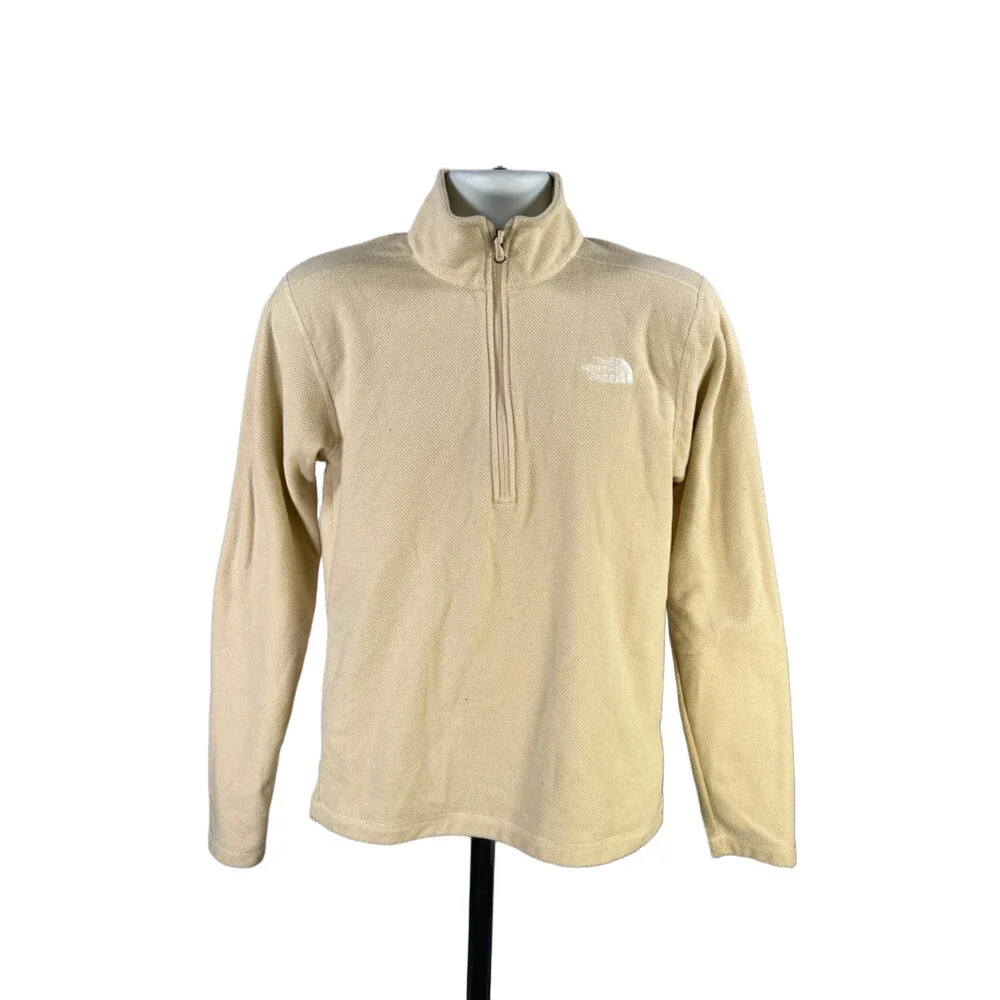 The North Face Men's Beige Fleece Textured Cap Rock Quarter Zip Jacket - S